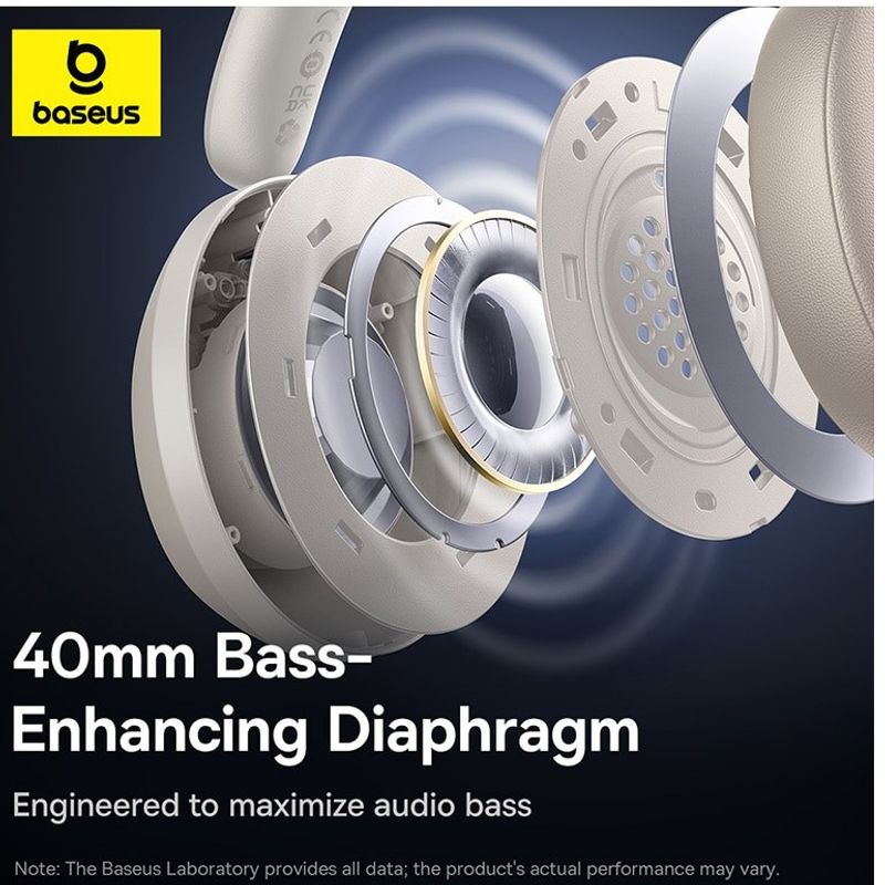 TV, Audio-Video si Foto - Portabile audio - Casti audio - Casti Over-Ear Baseus Bass 35 Max, Wireless, Bluetooth, 3D Surround, Autonomie 50 ore, Alb - Infinity.ro