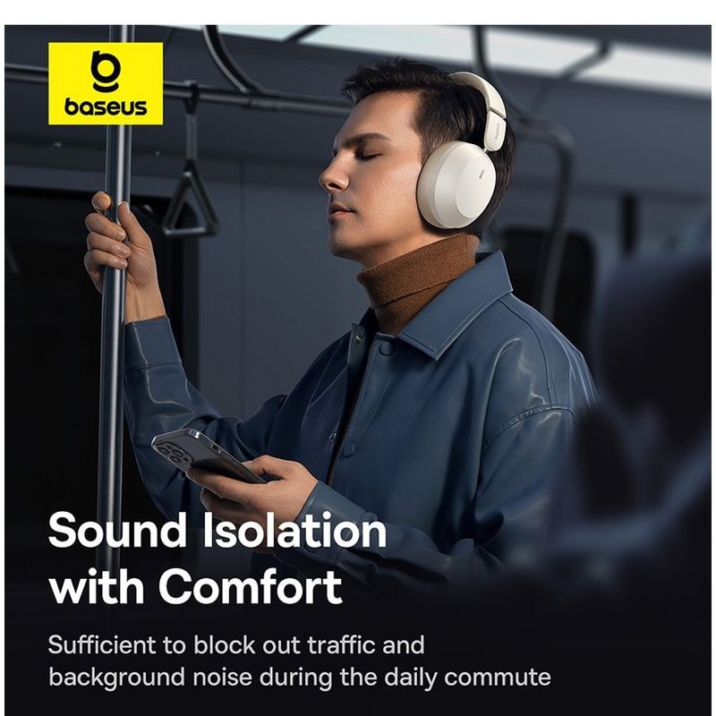 TV, Audio-Video si Foto - Portabile audio - Casti audio - Casti Over-Ear Baseus Bass 35 Max, Wireless, Bluetooth, 3D Surround, Autonomie 50 ore, Alb - Infinity.ro