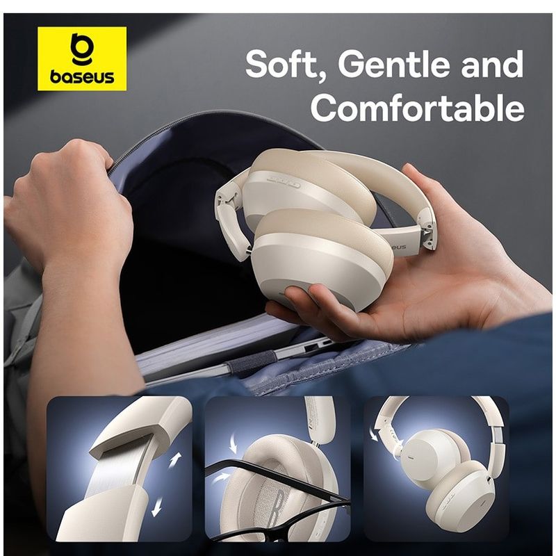 TV, Audio-Video si Foto - Portabile audio - Casti audio - Casti Over-Ear Baseus Bass 35 Max, Wireless, Bluetooth, 3D Surround, Autonomie 50 ore, Alb - Infinity.ro