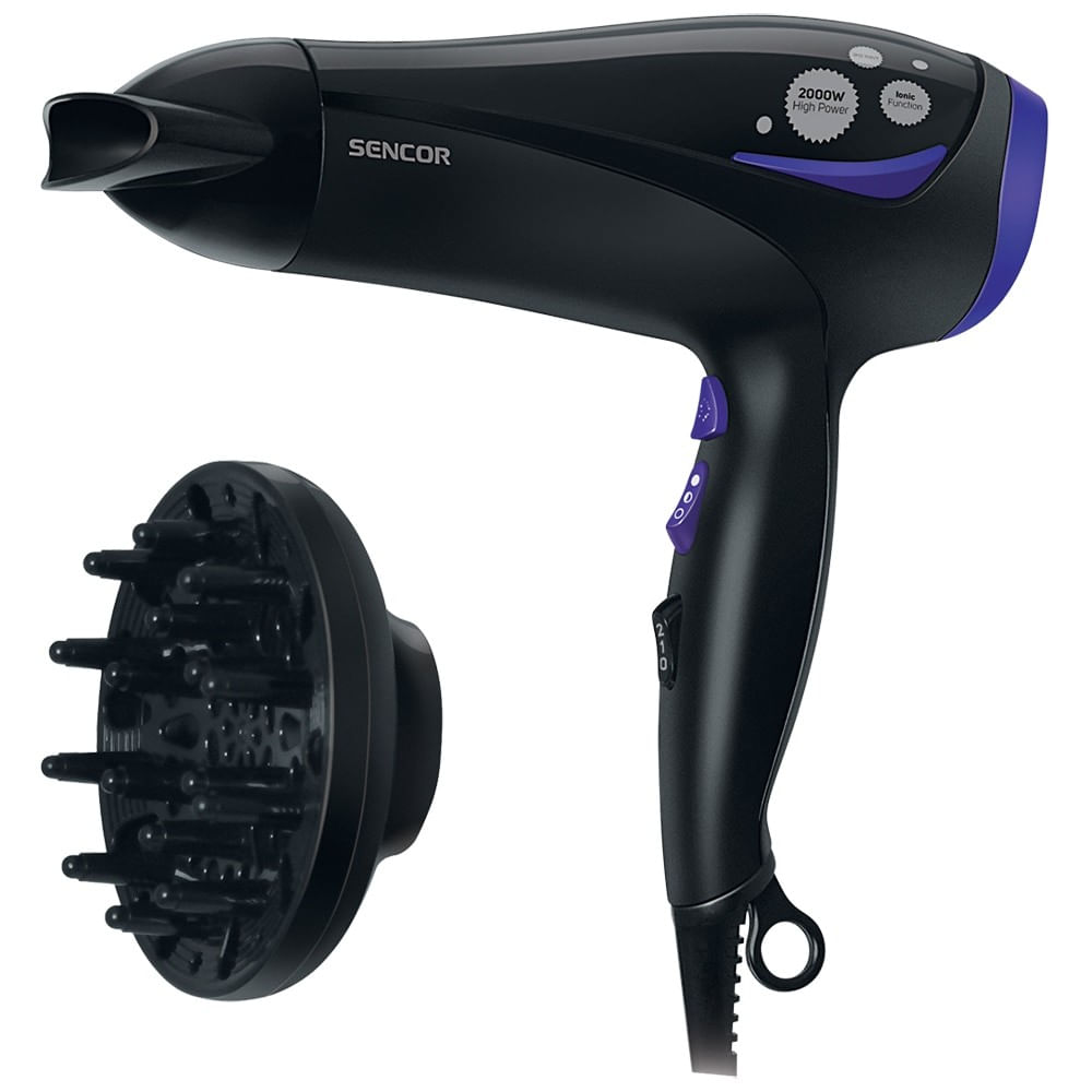 Uscator de par, Sencor, Functie de ionizare, 2 viteze, Negru/Violet