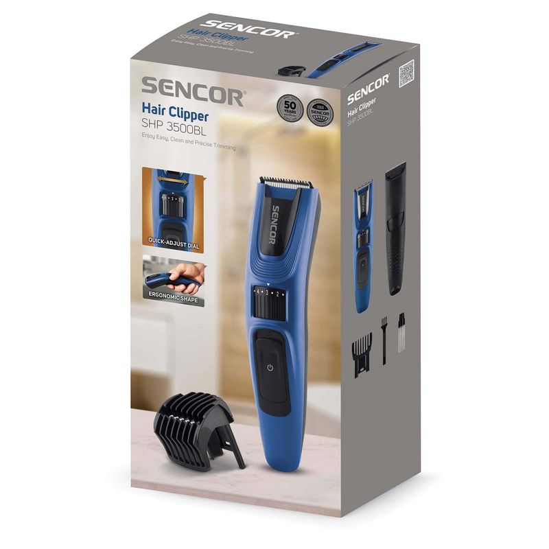 Ingrijire personala si Cosmetice - Aparate & accesorii ingrijire personala - Aparate de ras si tuns - Aparate de tuns - Masina de tuns, Sencor, Indicator LED, 240 V, Incarcare USB, Negru/Albastru - Infinity.ro