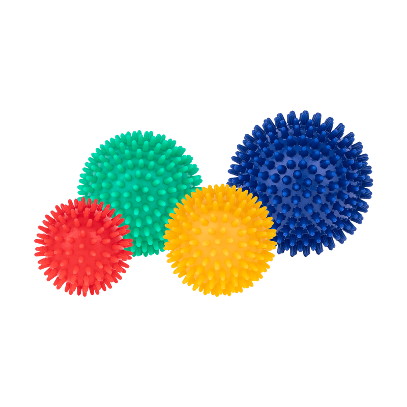Ingrijire personala si Cosmetice - Sanatate si wellness - Articole wellness - Aparate si dispozitive de masaj - Set 4 bile senzoriale cu tepi pentru masaj Rebel Active, 7-10 cm, multicolor, PVC - Infinity.ro