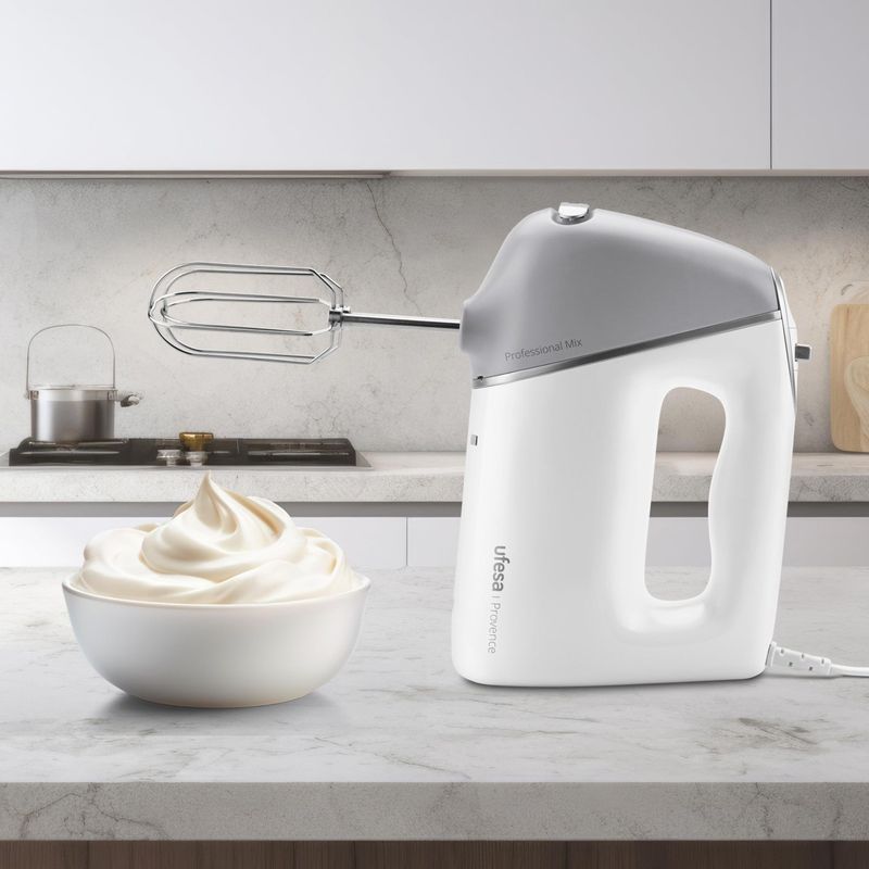 Electronice si Electrocasnice - Electrocasnice bucatarie - Mixere, tocatoare & roboti de bucatarie - Mixere - Mixer de Mana UFESA Provence, 600W, 5 Viteze + Turbo, Accesorii Inox, Alb/Gri - Infinity.ro