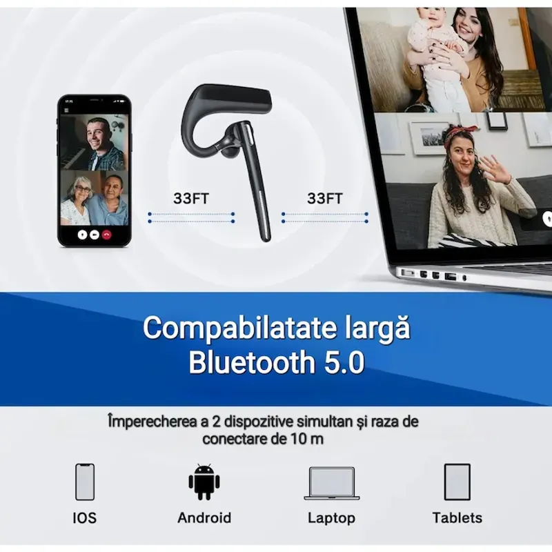 TV, Audio-Video si Foto - Portabile audio - Casti audio - Casca Bluetooth Wireless CerCip G6, Autonomie 110 ore, Anulare zgomot fundal, Multipoint - Infinity.ro