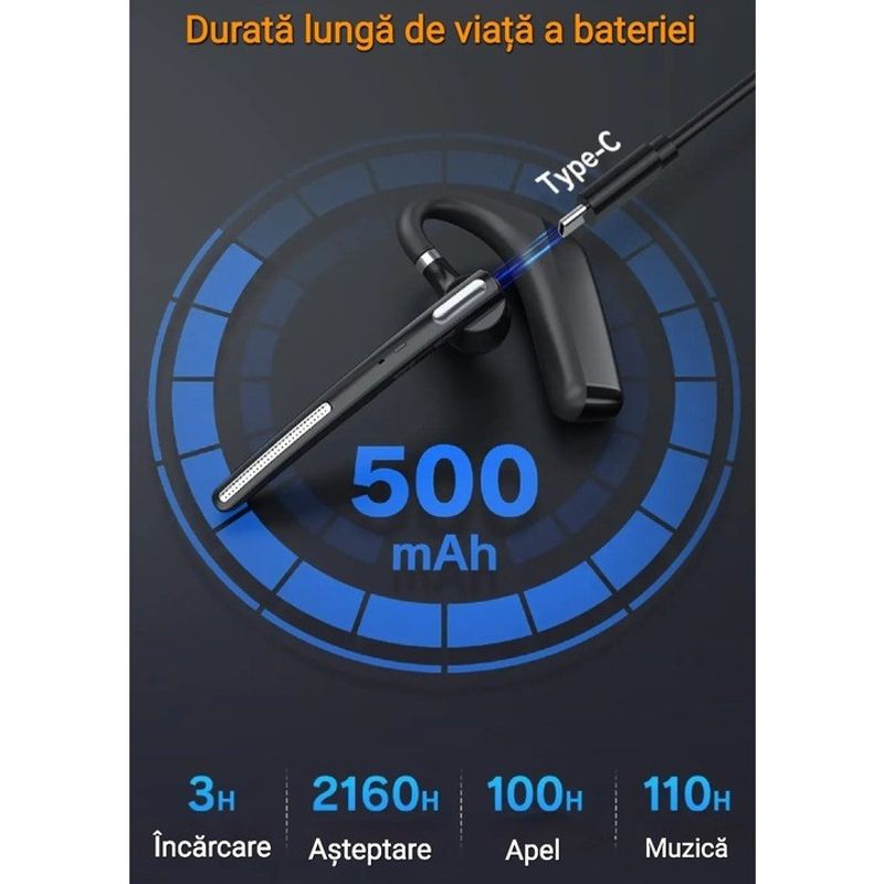 TV, Audio-Video si Foto - Portabile audio - Casti audio - Casca Bluetooth Wireless CerCip G6, Autonomie 110 ore, Anulare zgomot fundal, Multipoint - Infinity.ro