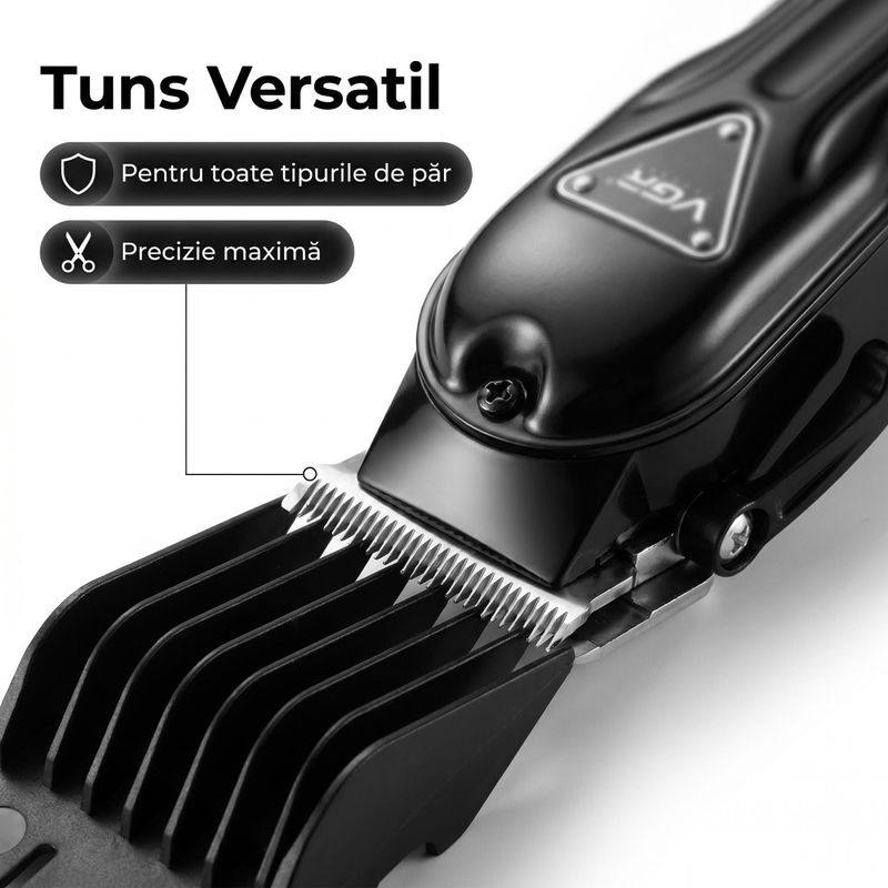 Ingrijire personala si Cosmetice - Aparate & accesorii ingrijire personala - Aparate de ras si tuns - Aparate de tuns - Aparat de tuns fara fir VGR V-298, 4 Distantiere, Afisaj LED, Acumulator 1500mAh/Autonomie mare, Negru - Infinity.ro