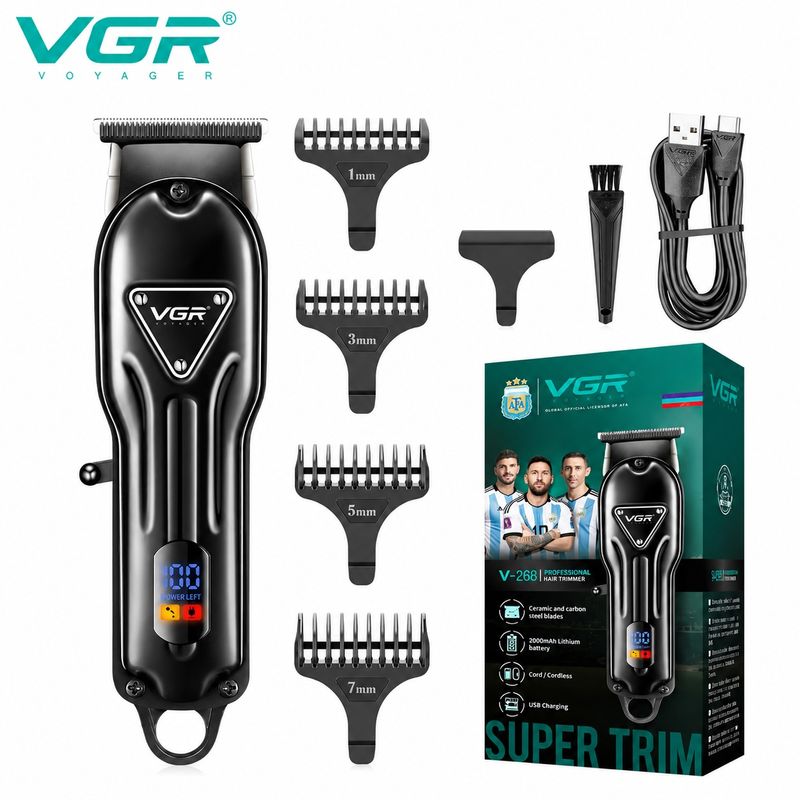 Ingrijire personala si Cosmetice - Aparate & accesorii ingrijire personala - Aparate de ras si tuns - Aparate de tuns - Aparat de tuns fara fir VGR V-298, 4 Distantiere, Afisaj LED, Acumulator 1500mAh/Autonomie mare, Negru - Infinity.ro