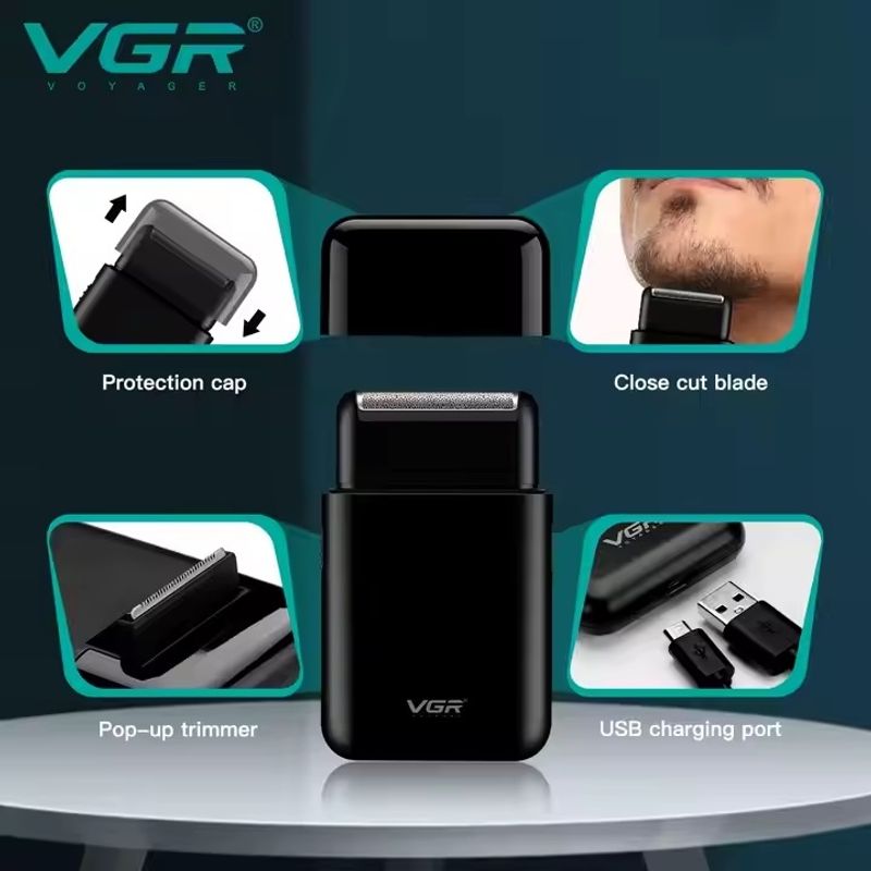 Ingrijire personala si Cosmetice - Aparate & accesorii ingrijire personala - Aparate de ras si tuns - Aparat de Ras Electric Portabil VGR V-390, Reincarcabil USB, Trimmer Integrat, Autonomie 45 Minute - Infinity.ro