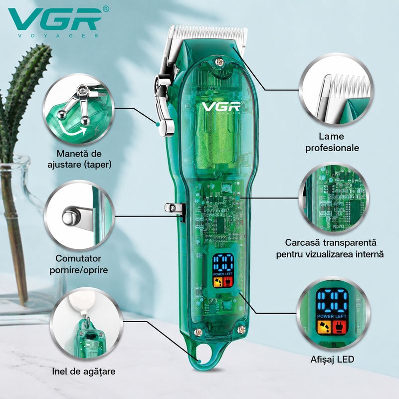 Ingrijire personala si Cosmetice - Aparate & accesorii ingrijire personala - Aparate de ras si tuns - Aparate de tuns - Aparat de tuns Profesional VGR V-660, Autonomie 200 Minute, Lama din Otel Inoxidabil, USB, Afisaj LED - Infinity.ro