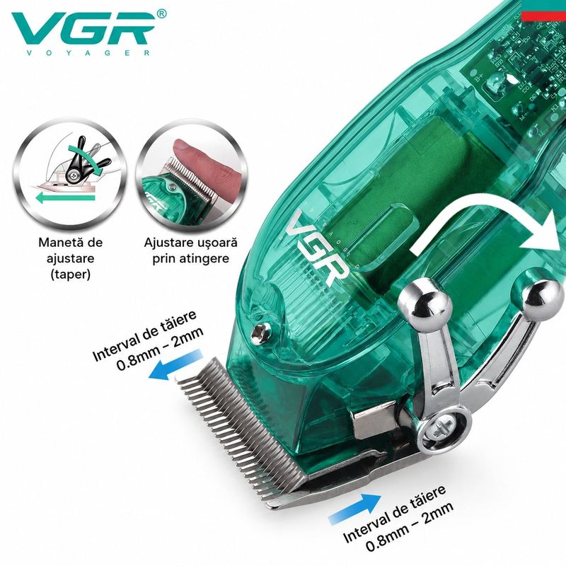 Ingrijire personala si Cosmetice - Aparate & accesorii ingrijire personala - Aparate de ras si tuns - Aparate de tuns - Aparat de tuns Profesional VGR V-660, Autonomie 200 Minute, Lama din Otel Inoxidabil, USB, Afisaj LED - Infinity.ro