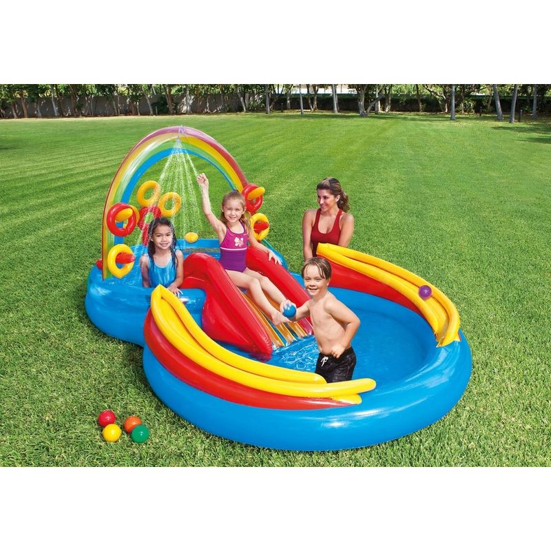 Casa si Gradina - Gradina si terasa - Piscine si accesorii - Piscine copii - Piscina gonflabila copii Intex 57453 Rainbow, 2 bazine, tobogan si jocuri interactive KID402499 - Infinity.ro