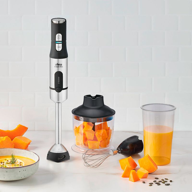 Electronice si Electrocasnice - Electrocasnice bucatarie - Mixere, tocatoare & roboti de bucatarie - Blendere si mini tocatoare - Set blender vertical UFESA ECLIPSE MAX, 1500 W, negru, cu suport ustensile, metal - Infinity.ro