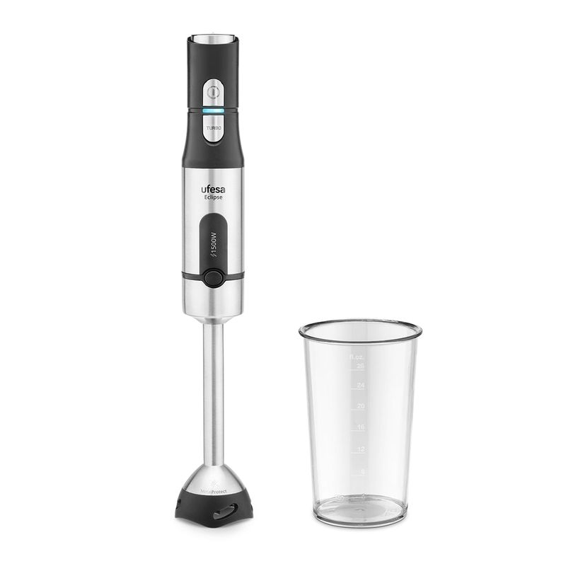 Electronice si Electrocasnice - Electrocasnice bucatarie - Mixere, tocatoare & roboti de bucatarie - Blendere si mini tocatoare - Set blender vertical UFESA ECLIPSE MAX, 1500 W, negru, cu suport ustensile, metal - Infinity.ro