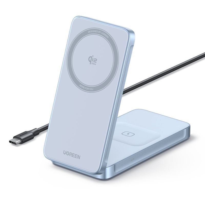 Laptop, Telefoane si Tablete - Telefoane mobile si accesorii - Accesorii Telefoane - Incarcatoare telefoane - Incarcator wireless UGREEN MagFlow 2-in-1 Qi2.2, 25W, Albastru, compact, cu unghi reglabil - Infinity.ro