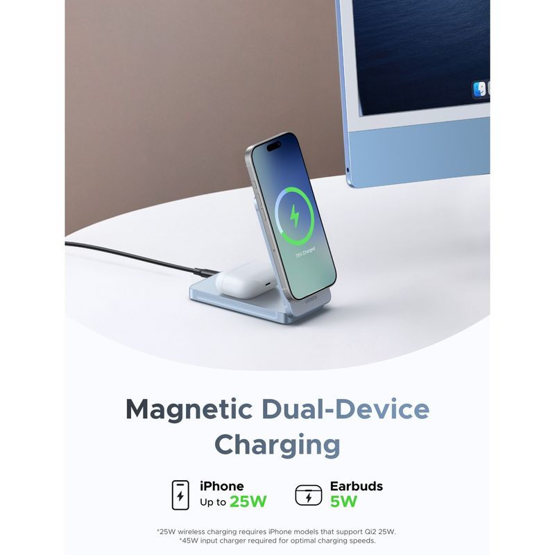 Laptop, Telefoane si Tablete - Telefoane mobile si accesorii - Accesorii Telefoane - Incarcatoare telefoane - Incarcator wireless UGREEN MagFlow 2-in-1 Qi2.2, 25W, Albastru, compact, cu unghi reglabil - Infinity.ro