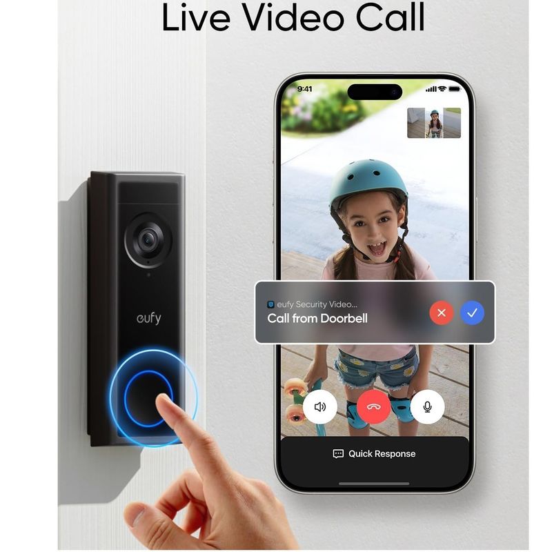 Casa si Gradina - Electrice - Accesorii electrice - Sonerii electrice - Sonerie video Eufy C31, WiFi, 2K FHD, Compatibil cu Homebase S380, Negru - Infinity.ro