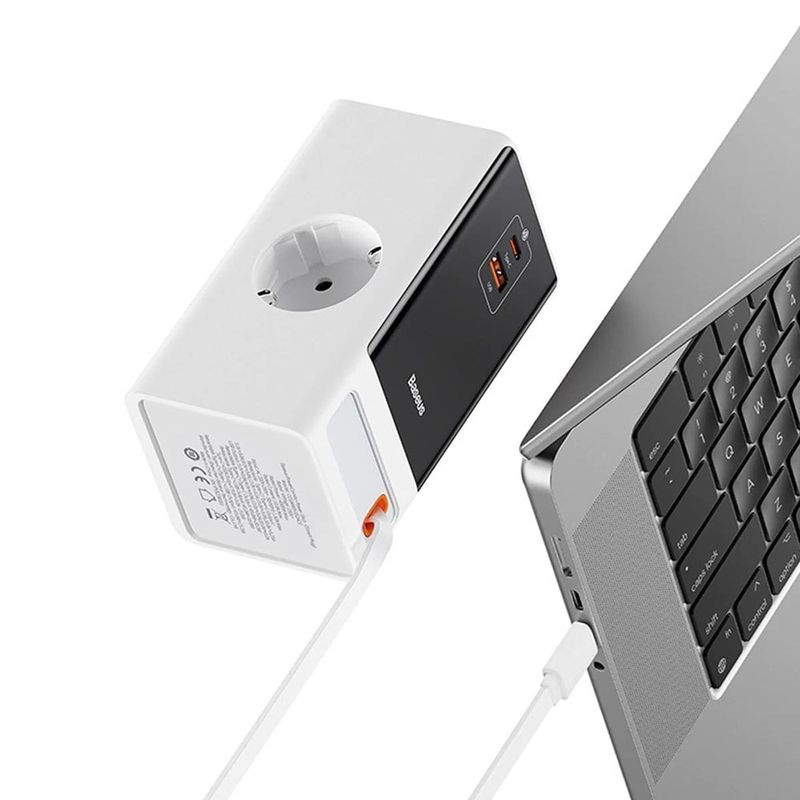 Casa si Gradina - Electrice - Accesorii electrice - Accesorii prize si intrerupatoare - Prelungitor Priza Shuko, USB, 2xType-C, 65W - Baseus (PSLR000602) - White - Infinity.ro