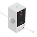 Casa si Gradina - Electrice - Accesorii electrice - Accesorii prize si intrerupatoare - Prelungitor Priza Shuko, USB, 2xType-C, 65W - Baseus (PSLR000602) - White - Infinity.ro