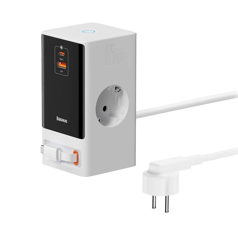 Casa si Gradina - Electrice - Accesorii electrice - Accesorii prize si intrerupatoare - Prelungitor Priza Shuko, USB, 2xType-C, 65W - Baseus (PSLR000602) - White - Infinity.ro