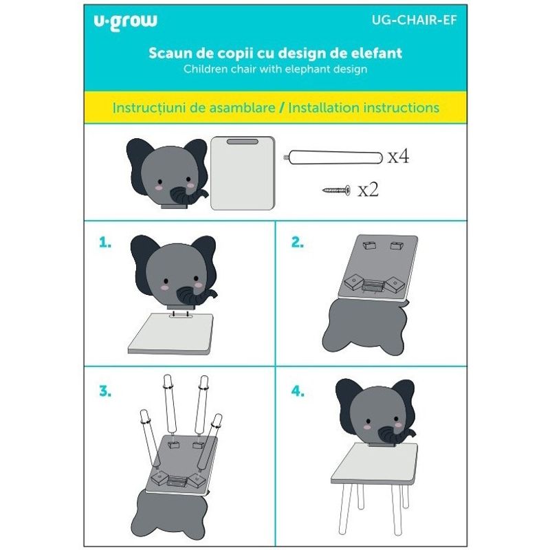 Casa si Gradina - Mobilier - Mobilier copii - Mobilier camera copiilor - Scaun copii, design elefant, U-Grow - Infinity.ro