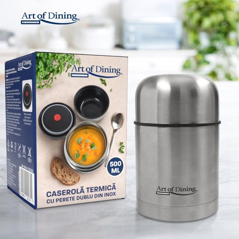 Casa si Gradina - Bucatarie si vesela - Organizare si depozitare bucatarie - Cutii alimentare - Caserola termica cu perete dublu Art of dining by Heinner, inox, 500 ml - Infinity.ro