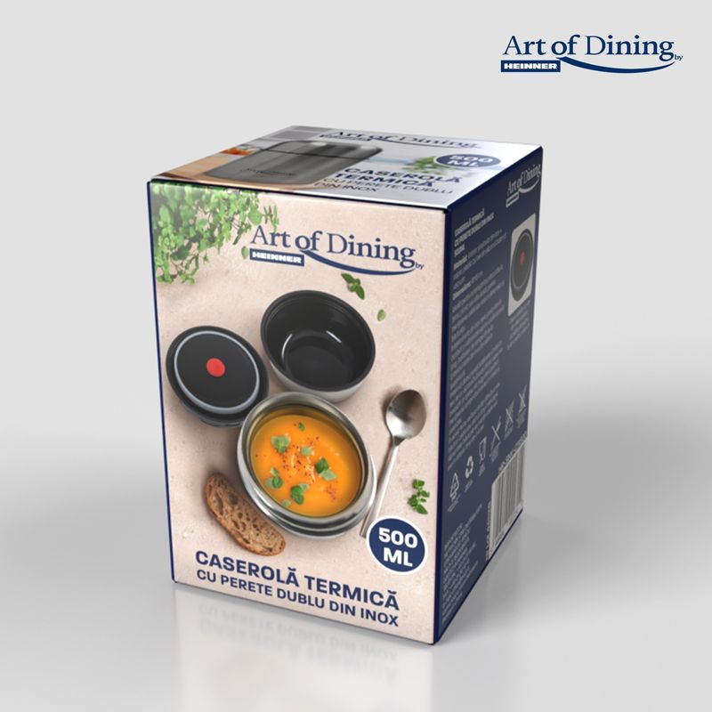 Casa si Gradina - Bucatarie si vesela - Organizare si depozitare bucatarie - Cutii alimentare - Caserola termica cu perete dublu Art of dining by Heinner, inox, 500 ml - Infinity.ro
