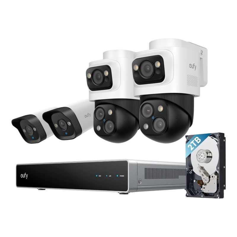 Casa si Gradina - Electrice - Smart Home - Camere de supraveghere - Kit Supraveghere Video Eufy NVR S4, 4 Camere PoE (2 Bullet-PTZ, 2 Turret), Rezolutie 4K, Night Vision Color, 2TB HDD - Infinity.ro