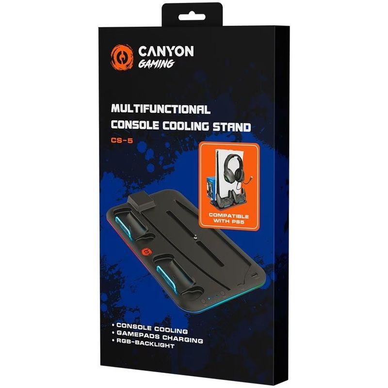 PC, gaming si accesorii - Gaming - Accesorii gaming - Accesorii console gaming - Suport de racire multifunctional Canyon CS-5 pentru Playstation 5, negru, RGB - Infinity.ro