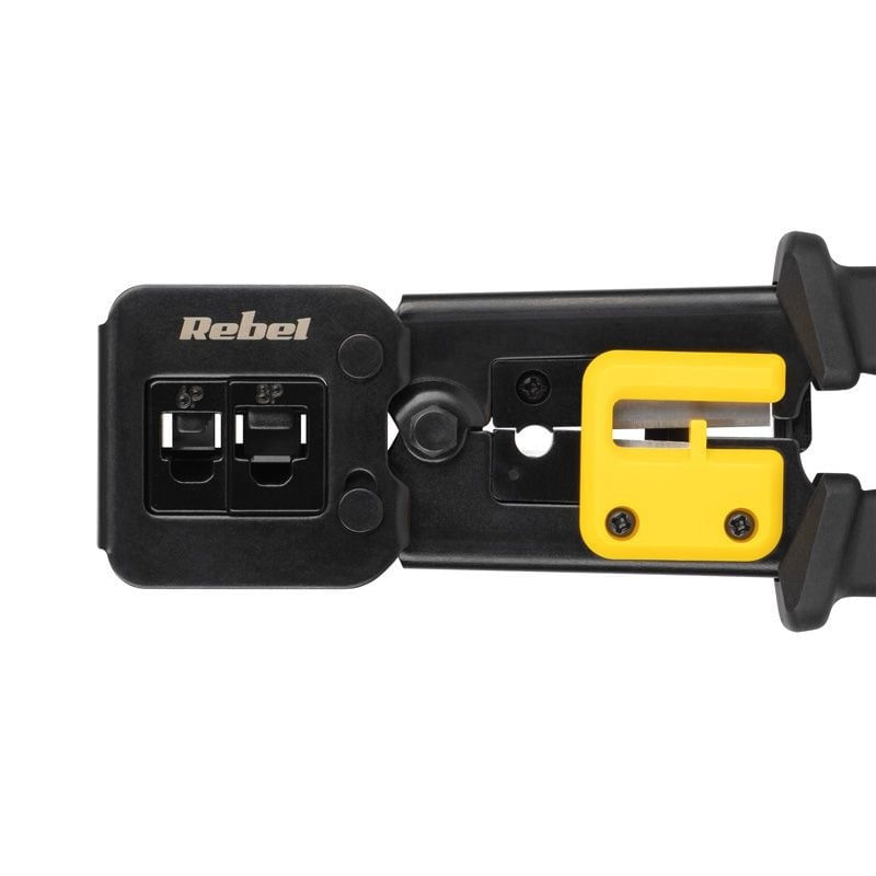 Casa si Gradina - Constructii - Scule de mana si unelte - Clesti si patenti - Cleste sertizare RJ45 RJ12 RJ11 RJ 6P RJ 8P + cutit pentru dezizolare REBEL RB-1007 - Infinity.ro
