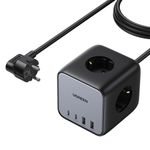 Casa si Gradina - Electrice - Accesorii electrice - Prelungitoare, triple, fise - Prelungitor UGREEN Nexode DigiNest Cube 3 prize, 3680W, AC, Schuko, 2x USB-C, 2x USB-A, 1.8m, Gri - Infinity.ro