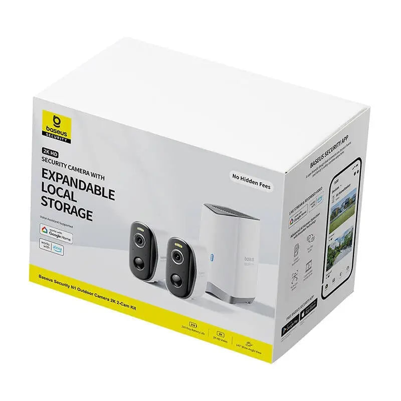 Casa si Gradina - Electrice - Smart Home - Camere de supraveghere - Camera Waterproof de Supraveghere Exterior, 2K, 16GB, 2x Camera Kit - Baseus N1 (S0TW002131) - White - Infinity.ro