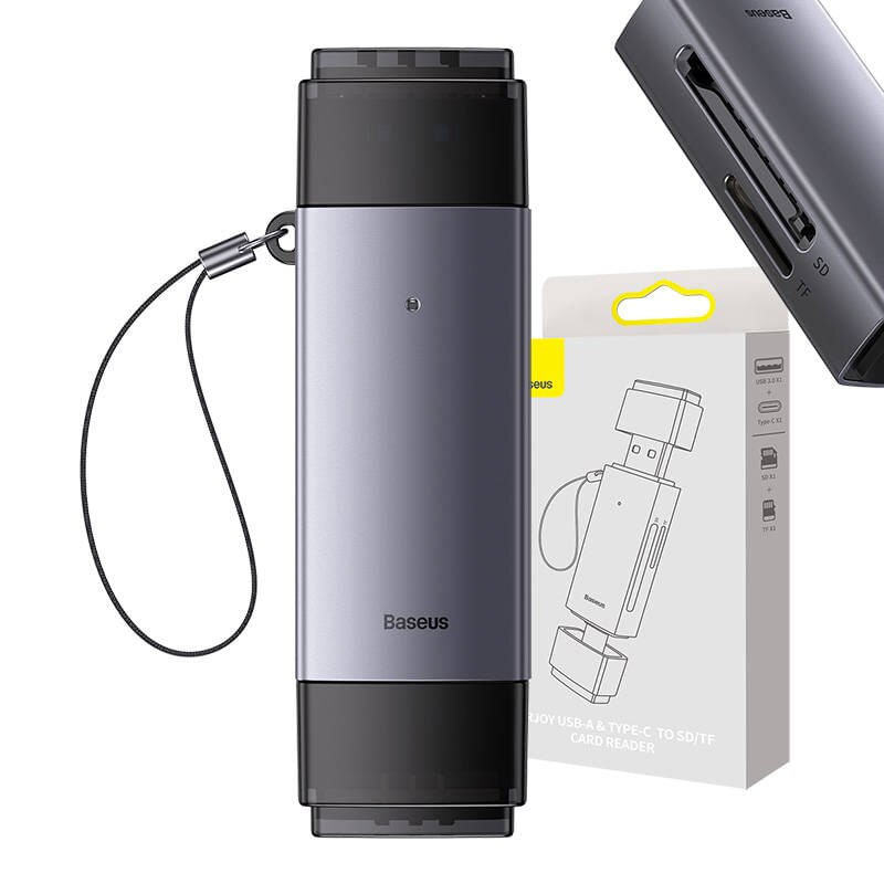 TV, Audio-Video si Foto - Aparate foto si accesorii - Accesorii foto si video - Carduri memorie - Cititor de carduri de memorie SD/TF din seria Baseus Lite, USB + USB-C, gri - Infinity.ro