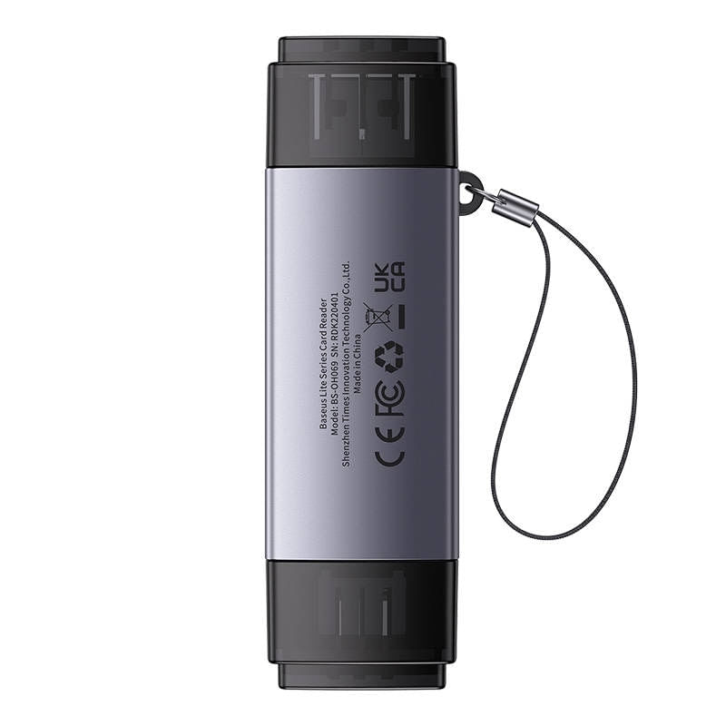TV, Audio-Video si Foto - Aparate foto si accesorii - Accesorii foto si video - Carduri memorie - Cititor de carduri de memorie SD/TF din seria Baseus Lite, USB + USB-C, gri - Infinity.ro