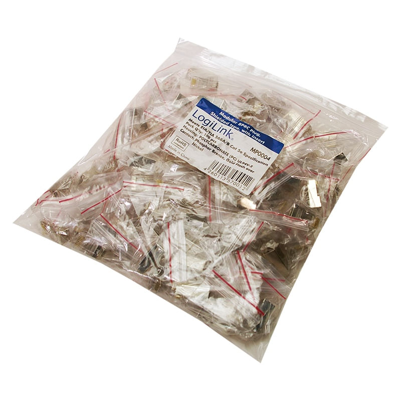 PC, gaming si accesorii - Retelistica - Cabluri si accesorii - Set mufe RJ-45 Logilink pentru cablu FTP, SFTP, Cat5e, RJ-45 tata, ecranat, plastic cu metal, cu insertie, 100 bucati - Infinity.ro