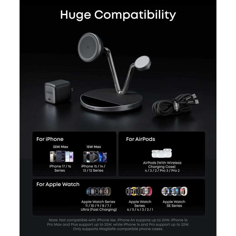 Laptop, Telefoane si Tablete - Telefoane mobile si accesorii - Accesorii Telefoane - Incarcatoare telefoane - Incarcator Wireless Anker Prime 3-in-1 MagGo AirCool, Qi2 25W, Negru - Infinity.ro