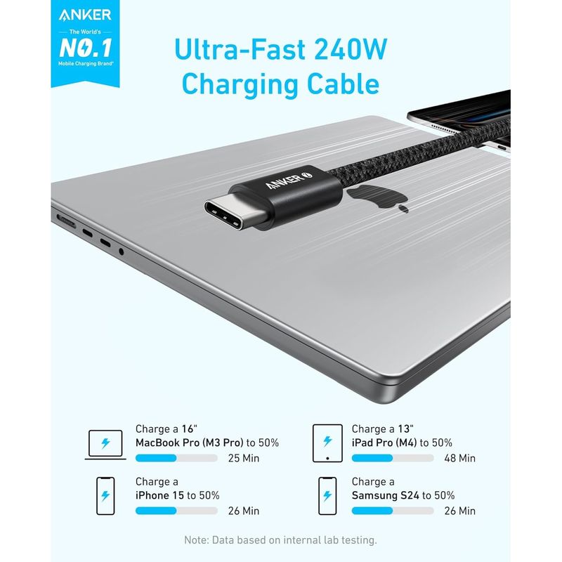 Laptop, Telefoane si Tablete - Telefoane mobile si accesorii - Accesorii Telefoane - Cabluri si adaptoare telefoane - Cablu Anker Zolo USB-C la USB-C, 240W, 1.8m, Negru - Infinity.ro