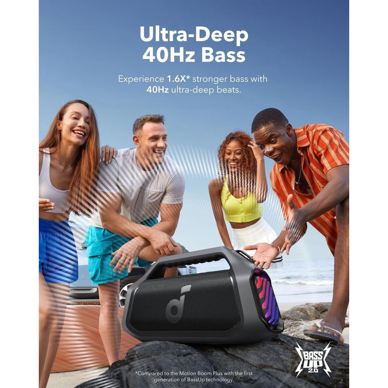 TV, Audio-Video si Foto - Portabile audio - Boxe portabile - Boxa portabila Anker Soundcore Boom 2 Plus, 140W, BassUp 2.0, IPX7, Lumini RGB, Baterie externa, Bluetooth 5.3, Negru - Infinity.ro