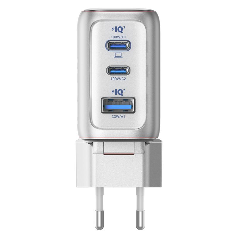 Laptop, Telefoane si Tablete - Telefoane mobile si accesorii - Accesorii Telefoane - Incarcatoare telefoane - Incarcator retea Anker 100W, 2x USB-C, 1x USB-A, Smart-Display, Argintiu - Infinity.ro