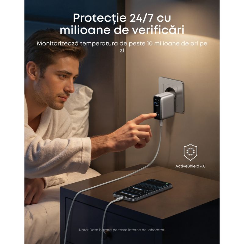 Laptop, Telefoane si Tablete - Telefoane mobile si accesorii - Accesorii Telefoane - Incarcatoare telefoane - Incarcator retea Anker 100W, 2x USB-C, 1x USB-A, Smart-Display, Argintiu - Infinity.ro