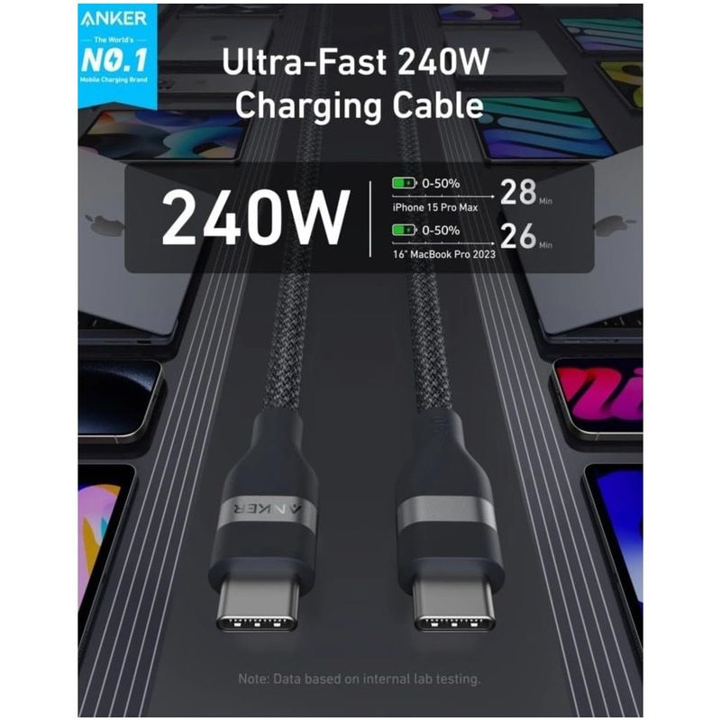 Laptop, Telefoane si Tablete - Telefoane mobile si accesorii - Accesorii Telefoane - Cabluri si adaptoare telefoane - Cablu Anker USB-C la USB-C 0.9m 240W negru - Infinity.ro