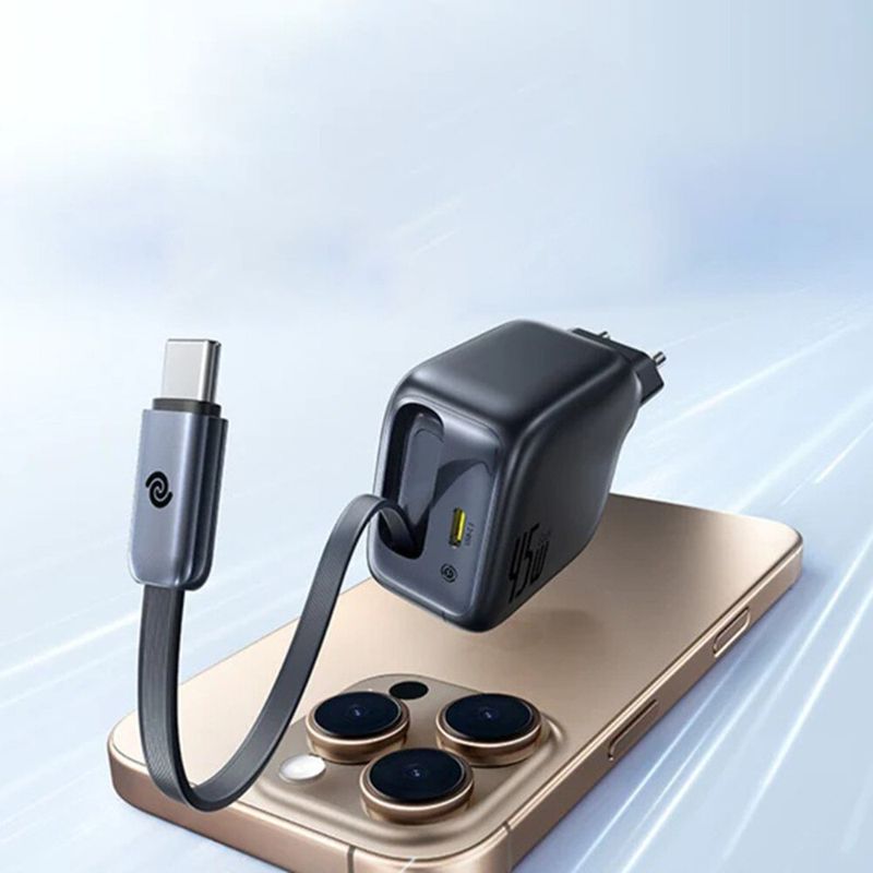 Laptop, Telefoane si Tablete - Telefoane mobile si accesorii - Accesorii Telefoane - Incarcatoare telefoane - Incarcator pentru Priza, CablU Retractabile, 45W - Baseus EnerCore CJ11 (E0120G00) - Cosmic Black - Infinity.ro