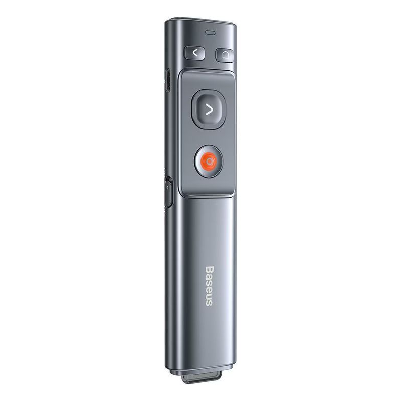 TV, Audio-Video si Foto - Accesorii TV si audio - Telecomenzi - Presenter multifunctional Baseus Orange Dot Wireless, 2.4GHz, USB si USB-C, 250 mAh, Red Laser Pointer, Universal, Gri - Infinity.ro