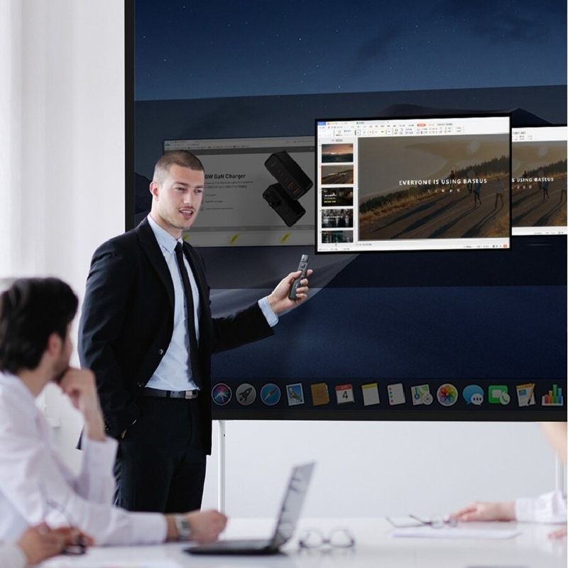 TV, Audio-Video si Foto - Accesorii TV si audio - Telecomenzi - Presenter multifunctional Baseus Orange Dot Wireless, 2.4GHz, USB si USB-C, 250 mAh, Red Laser Pointer, Universal, Gri - Infinity.ro