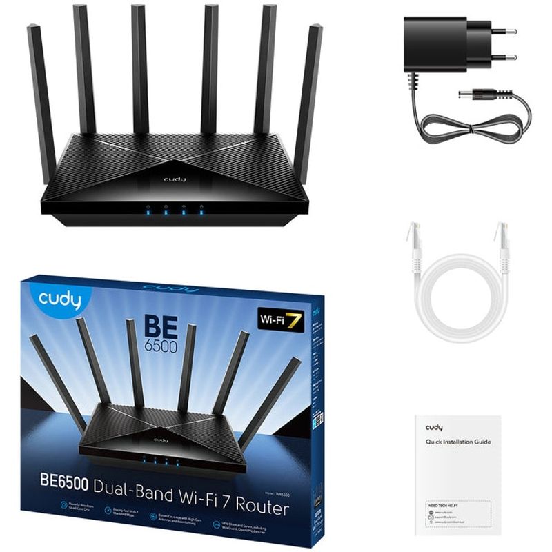 PC, gaming si accesorii - Retelistica - Wireless - Routere Wireless - Router Wireless Cudy WR6500, BE6500, Dual-Band,Wi-Fi 7, Quad-Core 2GHz CPU, 128MB/512MB Flash/RAM, MLO, Cudy Mesh - Infinity.ro