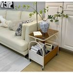 Casa si Gradina - Mobilier - Mese si birouri - Mese living - Masuta mobila pentru cafea, blat din sticla, cadru metalic, spatiu de depozitare, Herum, Crem, 55 x 36 x 57 cm - Infinity.ro