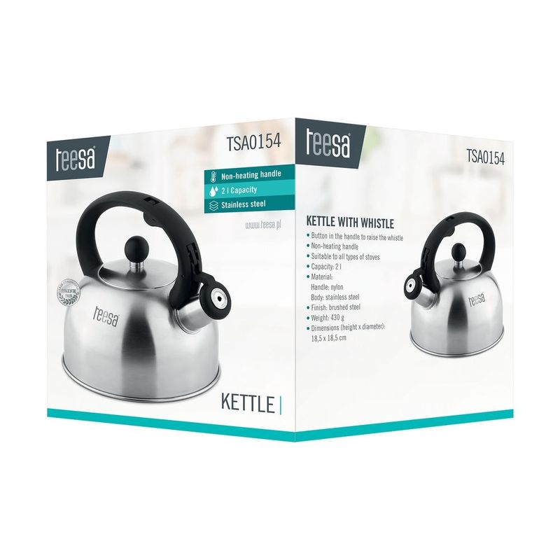 Casa si Gradina - Bucatarie si vesela - Vase pentru gatit - Ceainice si infuzoare - Ceainic din inox TSA0154, 2L, 18,5x18,5cm, maner din nylon - Infinity.ro