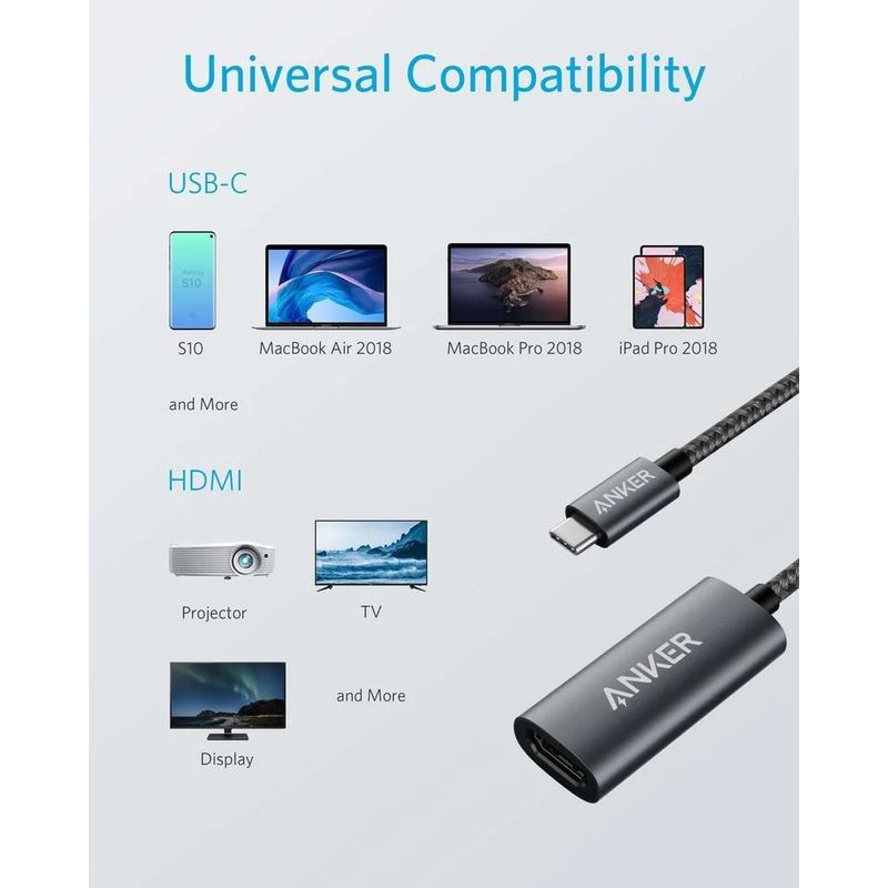 TV, Audio-Video si Foto - Accesorii TV si audio - Cabluri si adaptoare audio - Adaptor Anker 310 USB-C la 4K HDMI, Gri - Infinity.ro