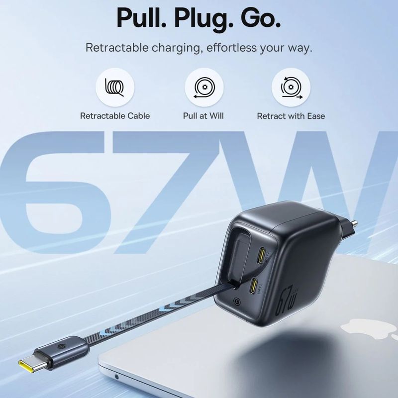 Laptop, Telefoane si Tablete - Telefoane mobile si accesorii - Accesorii Telefoane - Incarcatoare telefoane - Incarcator retea Baseus EnerCore CJ11 67W, 2x USB-C, cu cablu USB-C incorporat, Negru - Infinity.ro