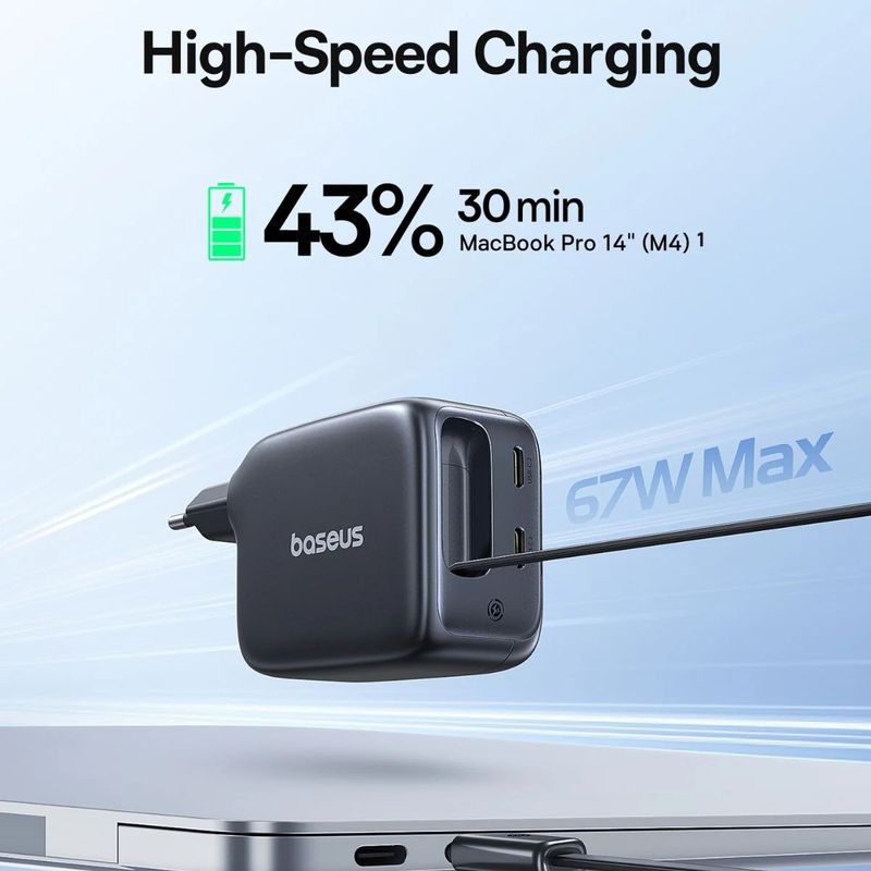 Laptop, Telefoane si Tablete - Telefoane mobile si accesorii - Accesorii Telefoane - Incarcatoare telefoane - Incarcator retea Baseus EnerCore CJ11 67W, 2x USB-C, cu cablu USB-C incorporat, Negru - Infinity.ro