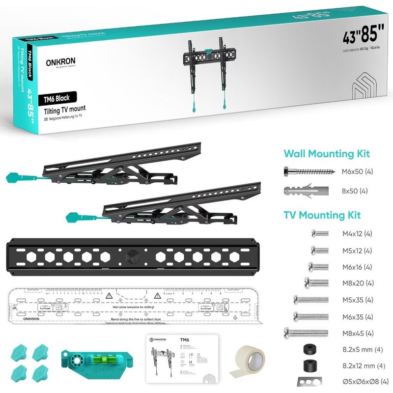 TV, Audio-Video si Foto - Accesorii TV si audio - Suporturi TV - Suport Perete ONKRON TM6-B, 43" - 85", 68 Kg Negru - Infinity.ro
